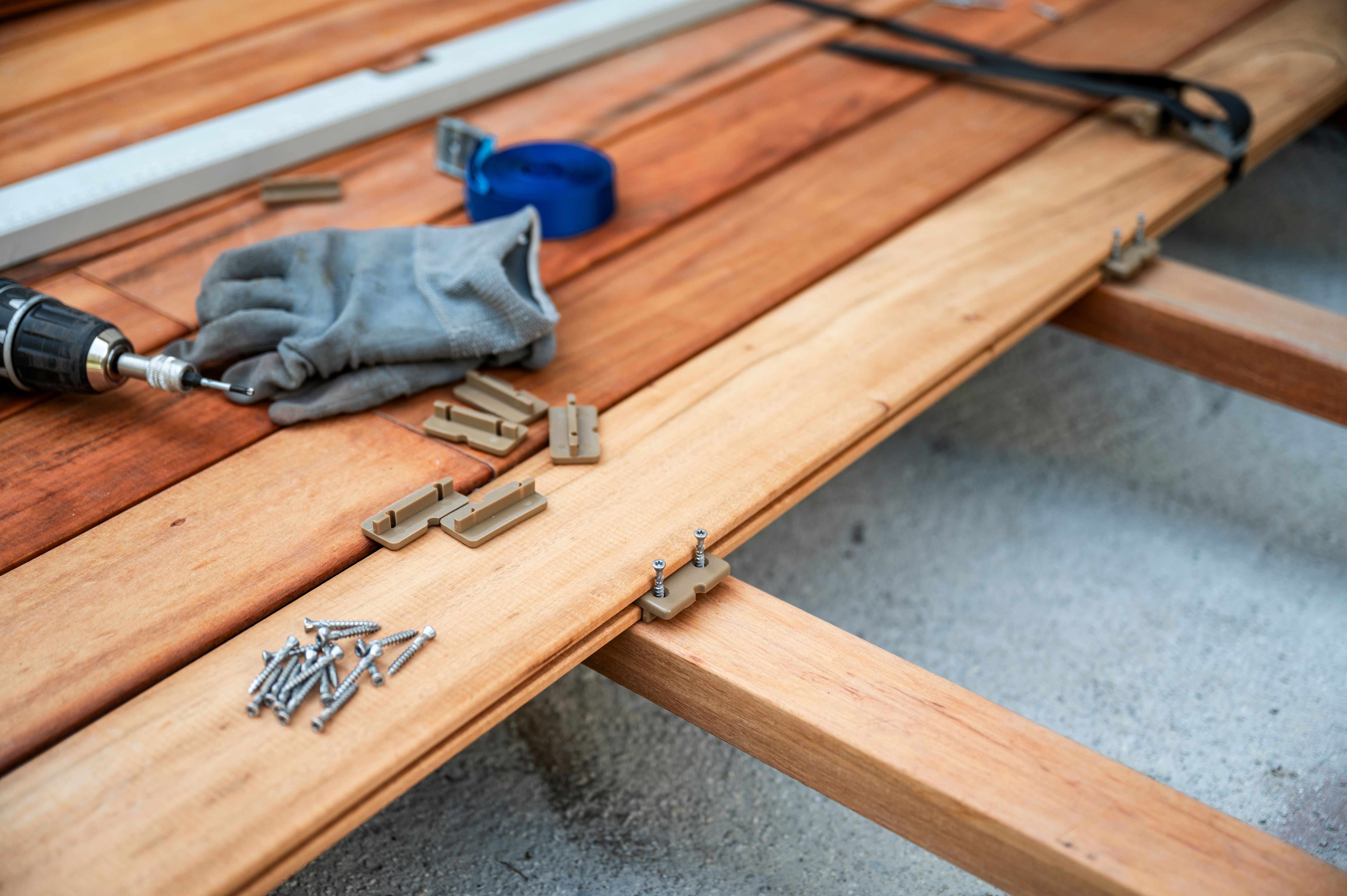 unfinished deck with staged equipment